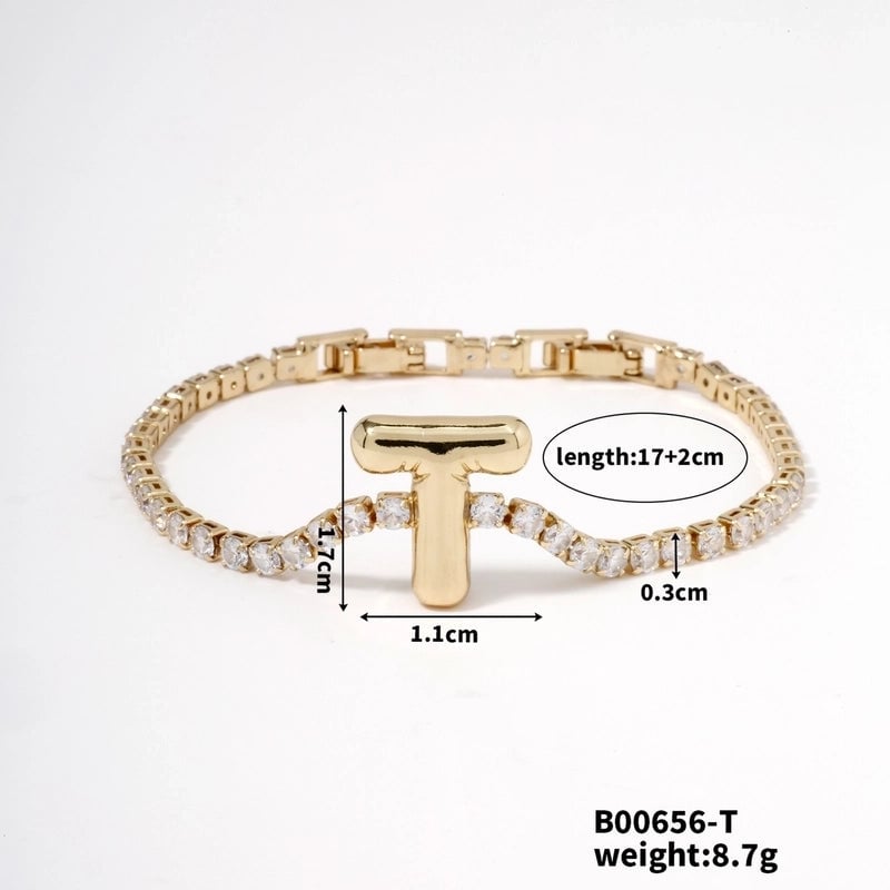304 Stainless Steel Copper K Gold Plated Minimalist Classic Style Plating Inlay Letter Zircon Bracelets