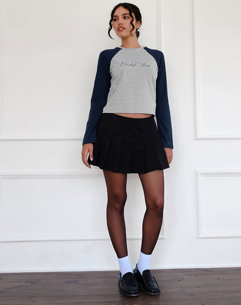 Sabani Top in Grey Marl Navy with Lucky You Print