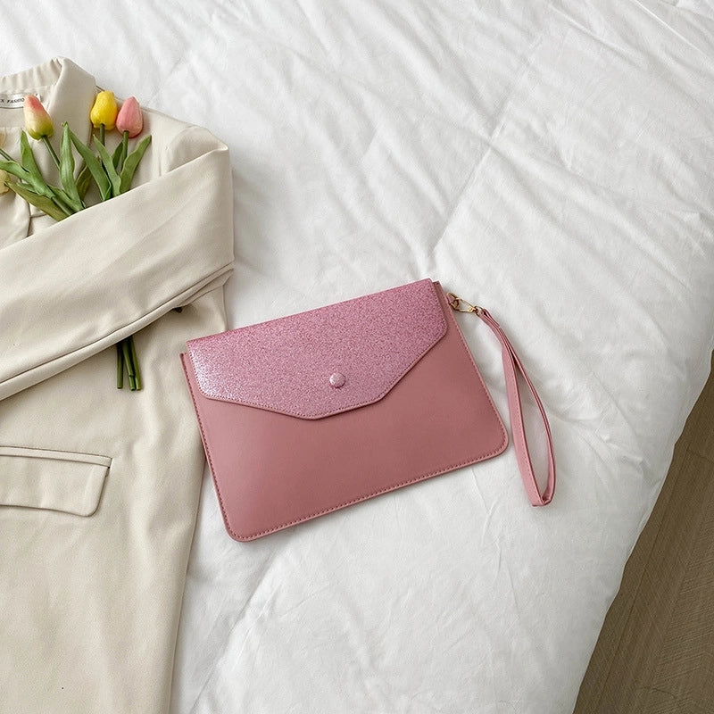 Women's Medium Pu Leather Solid Color Basic Magnetic Buckle Clutch Bag