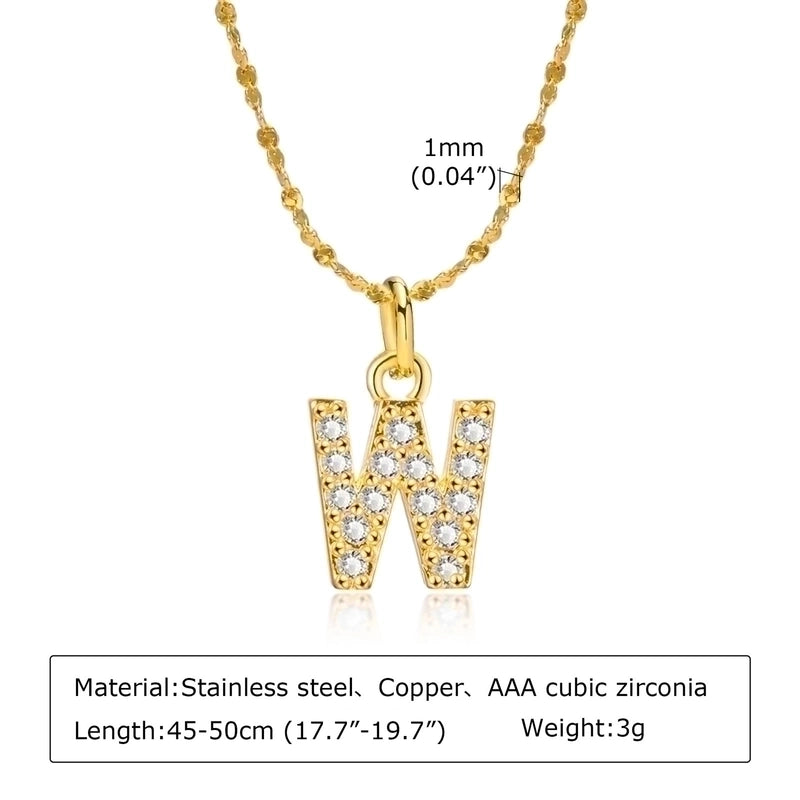 Minimalist Letter 201 Stainless Steel Copper Inlay Artificial Diamond Pendant Necklace