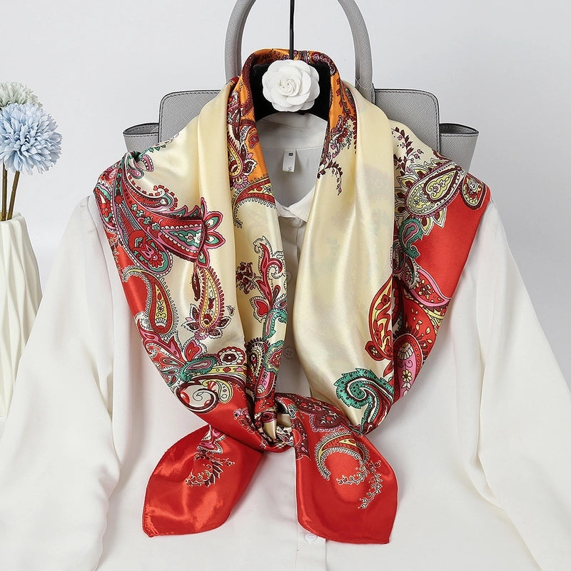 Women's Retro Cashew Nuts Satin Printing Scarf