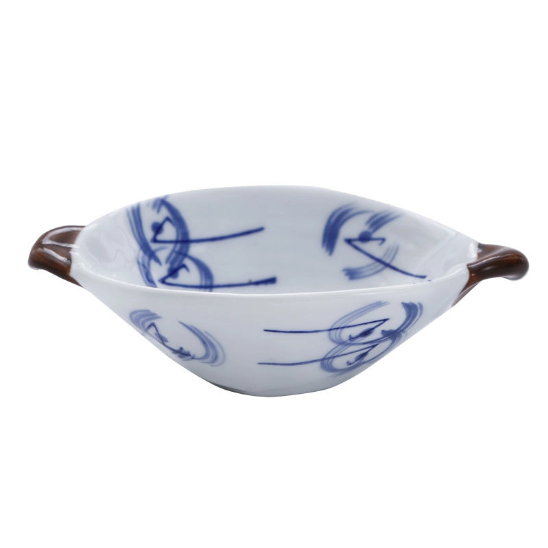 Tableware Ceramic Double Ear Bowl Dipping Snack Bowl Salad Bowl Fruit Plate Household Small Bowl With Handle Seasoning Bowl Dish Anti-scald