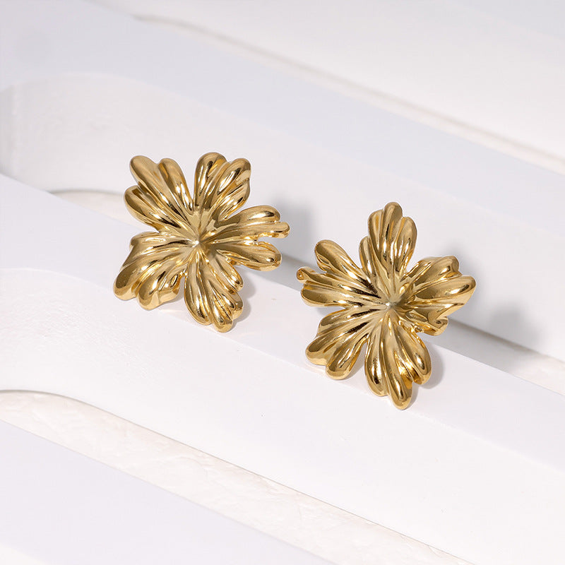 Cute Flower Stainless Steel Electroplating Stud Earrings