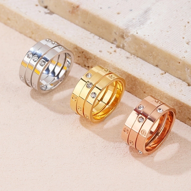 Classic Style Solid Color Titanium Steel Plating Inlay Artificial Gemstones Rings