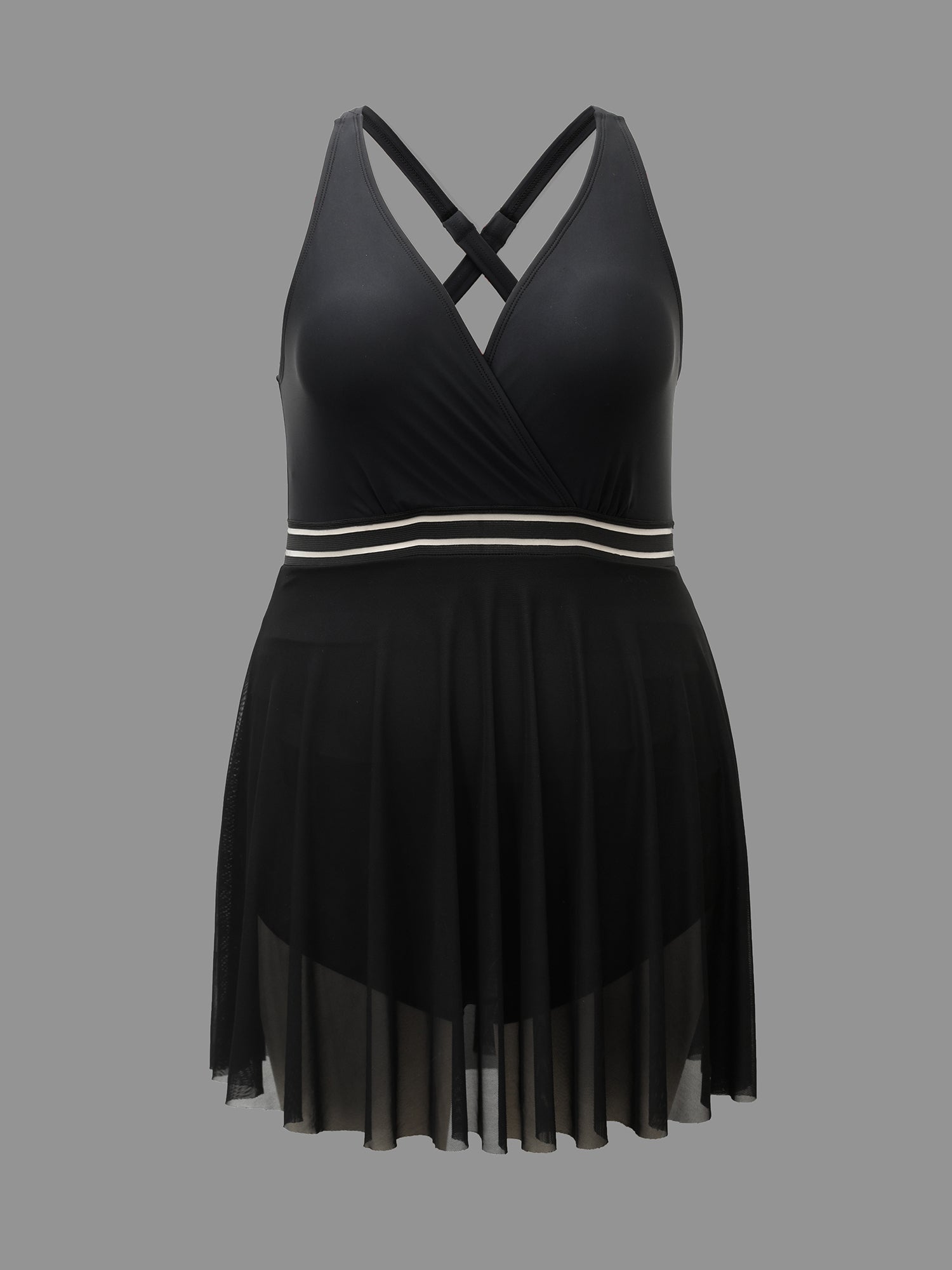 Solid Gathered See Through Slit Swim Dress