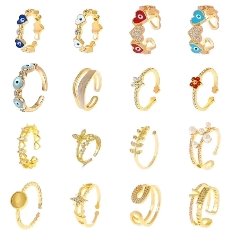 Lady Fashion Shiny Devil's Eye Heart Shape Flower Copper Plating Inlay Artificial Rhinestones Artificial Pearls Zircon Open Ring Rings