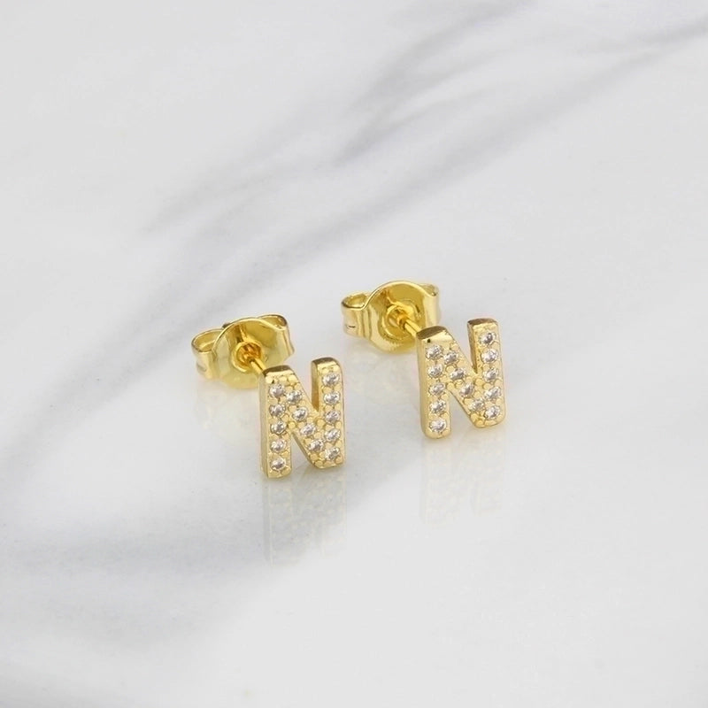 1 Pair Fashion Letter Inlay Copper Zircon Gold Plated Ear Studs