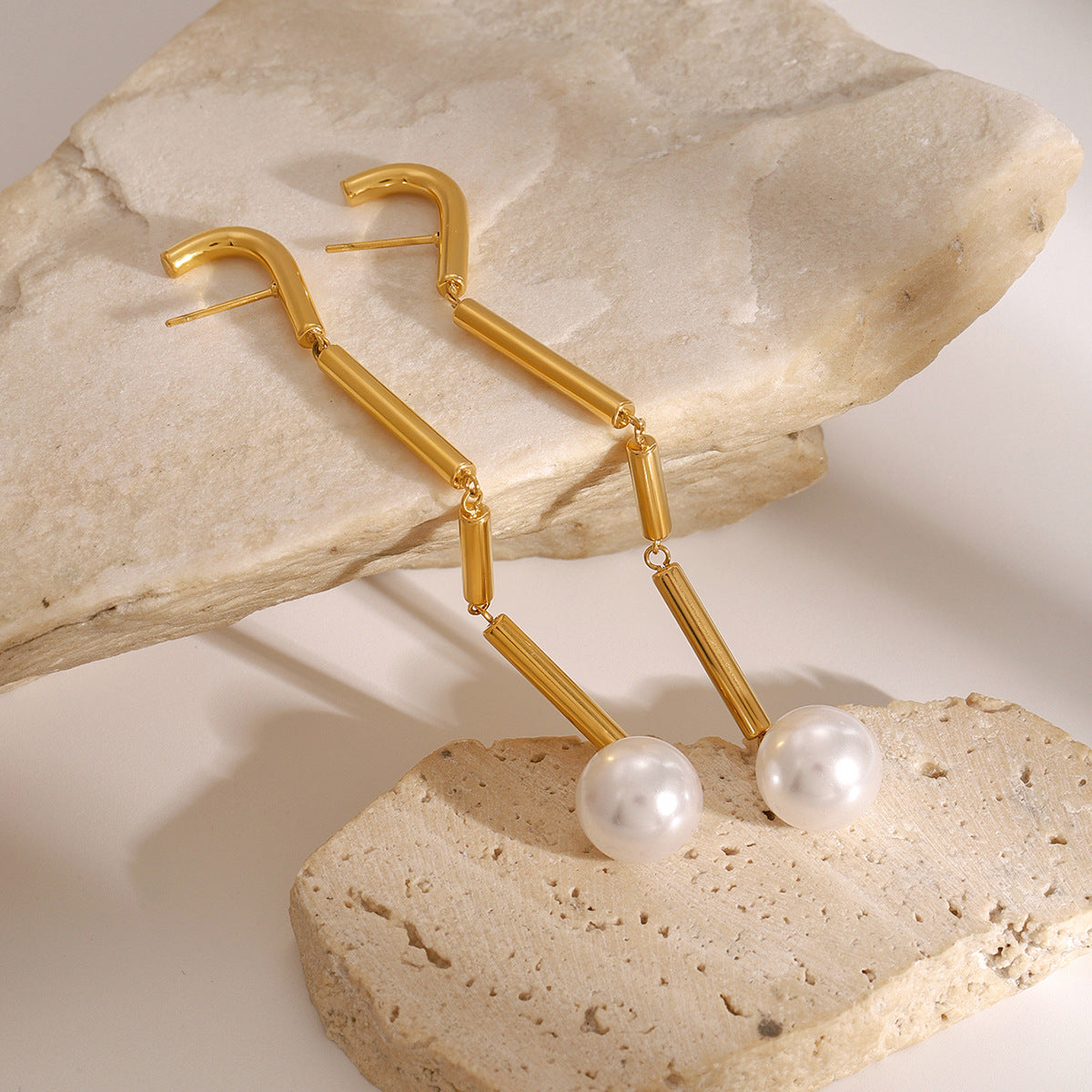 Stainless Steel Tassel Earrings Niche Pearl Earrings Titanium Steel Ins Earrings