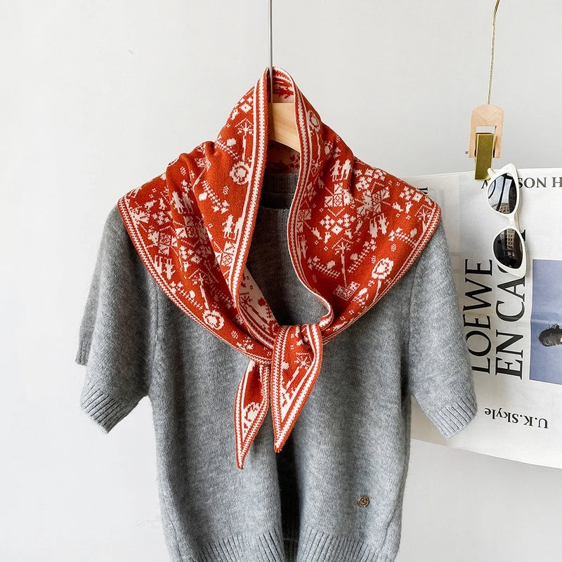 Women's Elegant Color Block Knit Crochet Lace Scarf