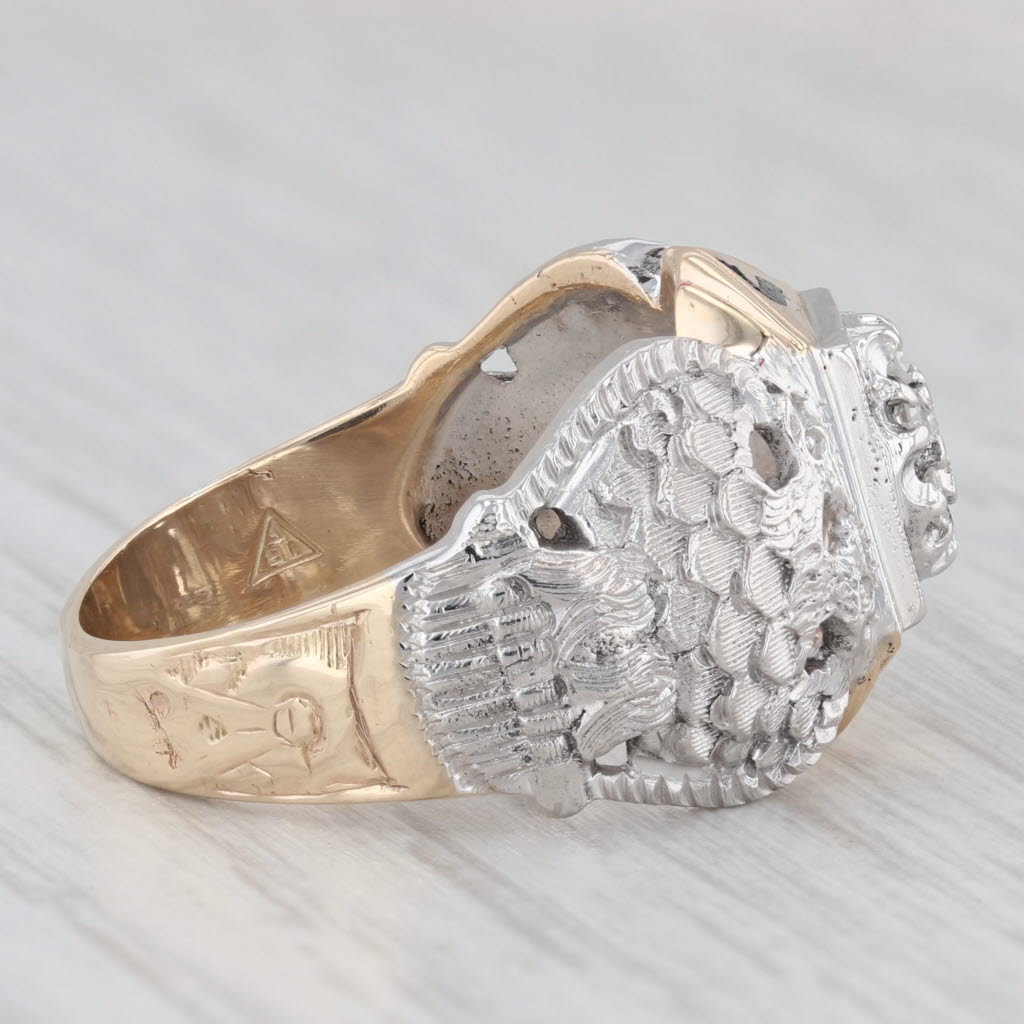 Diamond Scottish Rite Masonic Eagle Ring 10k Gold 32nd Degree Signet Size 10.25