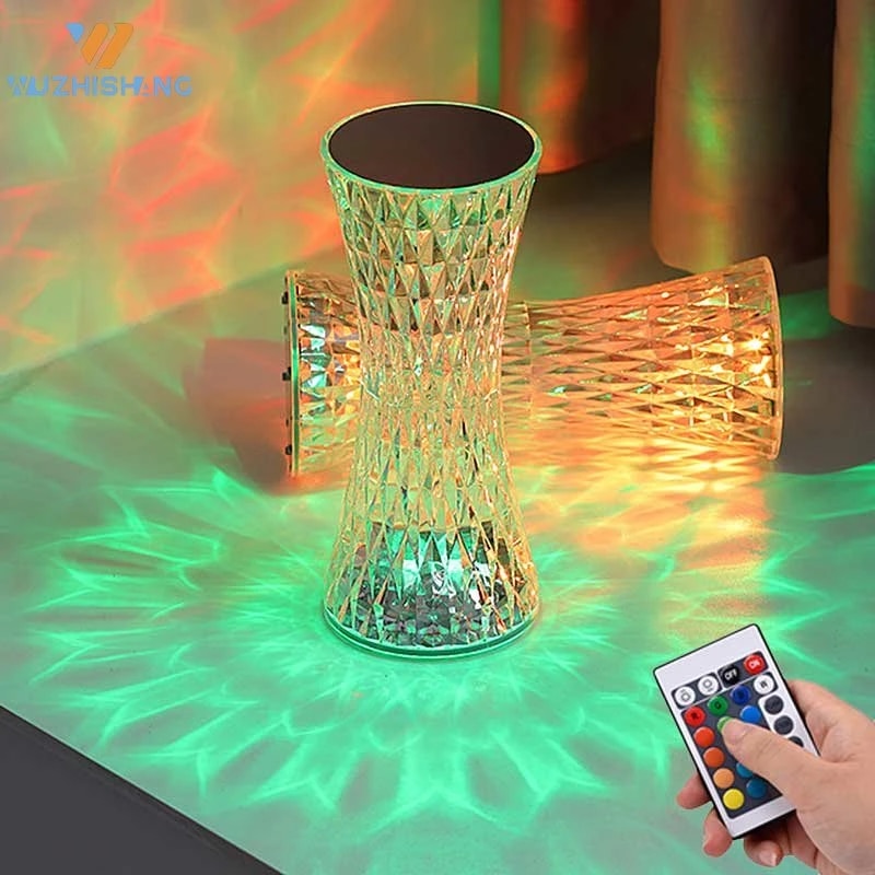 Luxury Table Lamp. USB Rechargeable Crystal Projector Desk Lamp. Acrylic Decor