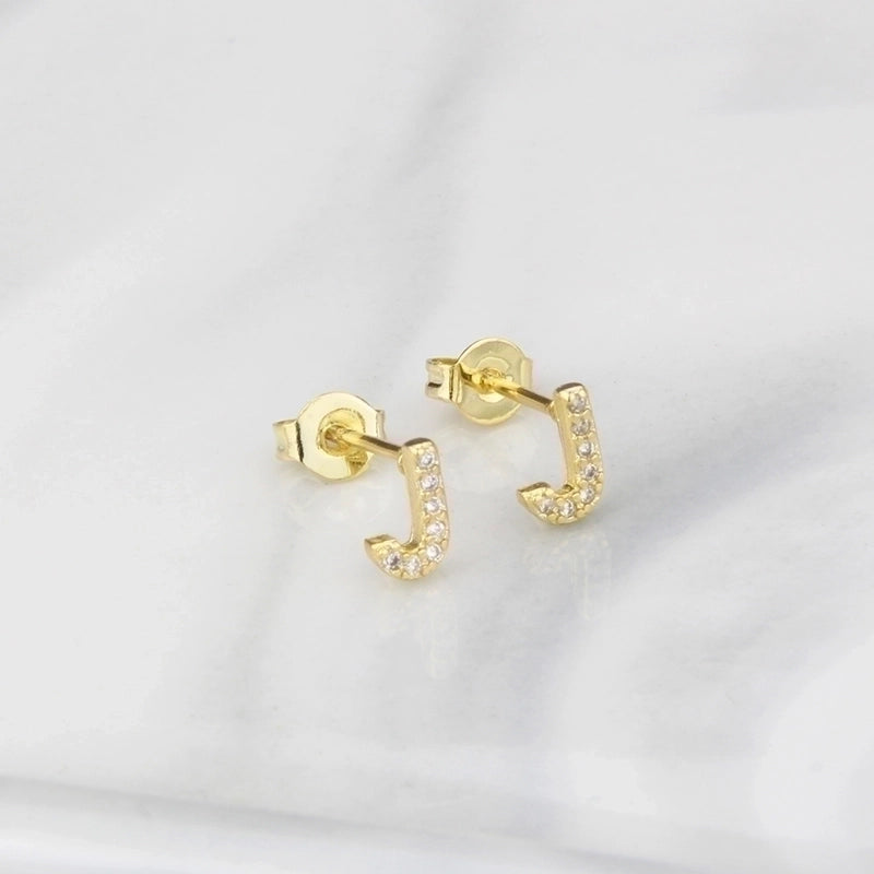 1 Pair Fashion Letter Inlay Copper Zircon Gold Plated Ear Studs