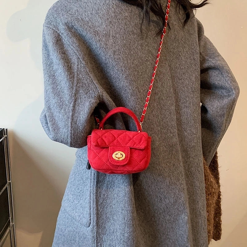 Women's Suede Solid Color Basic Metal Button Square Lock Clasp Shoulder Bag Crossbody Bag