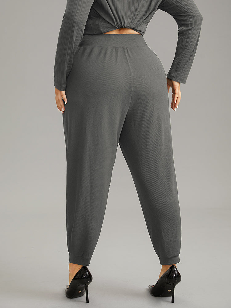 Crossover Plain Texture High Rise Pants