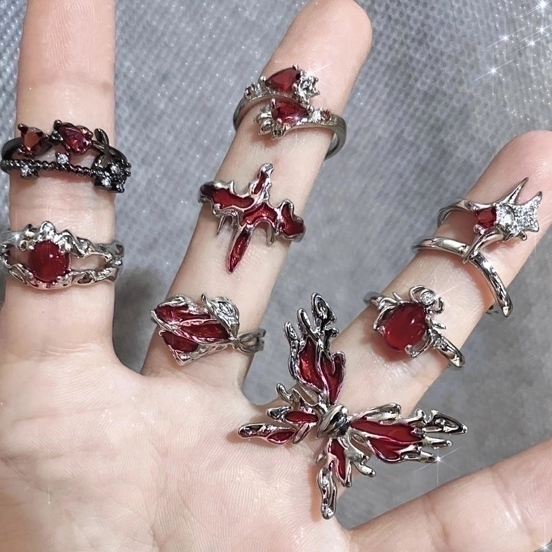 Sweet Cool Style Geometric Copper Irregular Plating Inlay Artificial Gemstones Open Rings