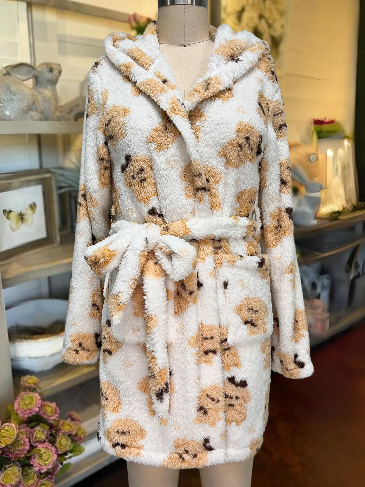 Plush Hooded  Robe Puppy Pattern