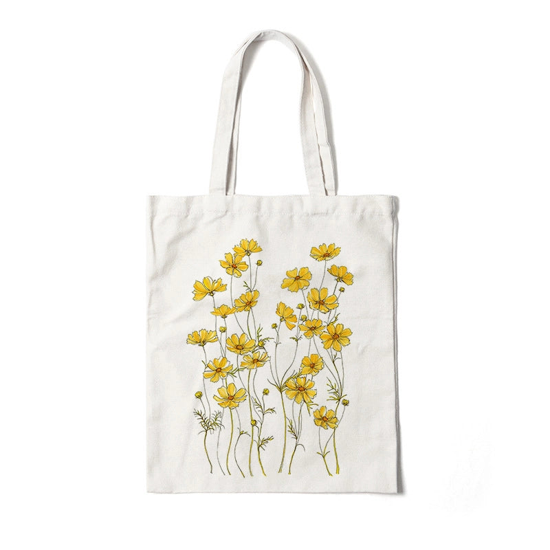 Women's Medium Canvas Flower Basic Classic Style Square Open Canvas Bag