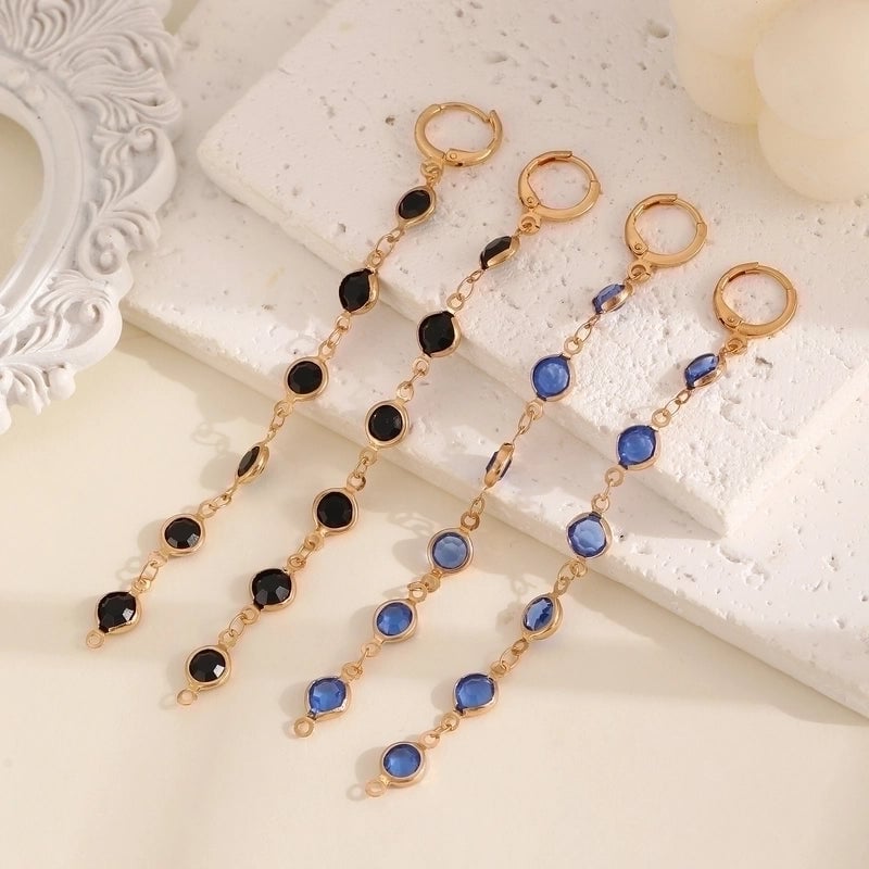 Fashionable  Colorful Glass Copper Chain Earrings Female Affordable Luxury Style Tassel Earring Ear Clip Earrings