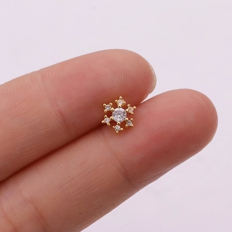5 Pieces Ear Cartilage Rings & Studs Snowflake Copper Inlaid Shell