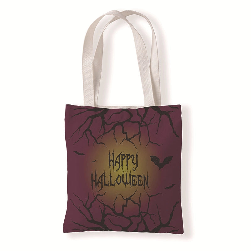 Halloween Women's Medium Canvas Pumpkin Letter Elegant Streetwear Square Open Canvas Bag