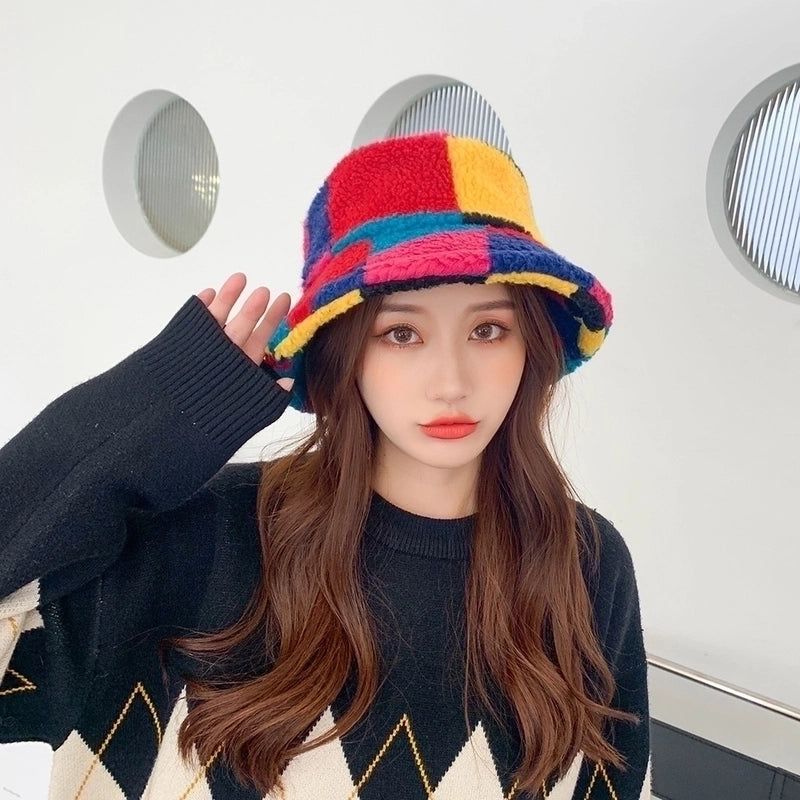 Unisex Basic Retro Color Block Wide Eaves Bucket Hat