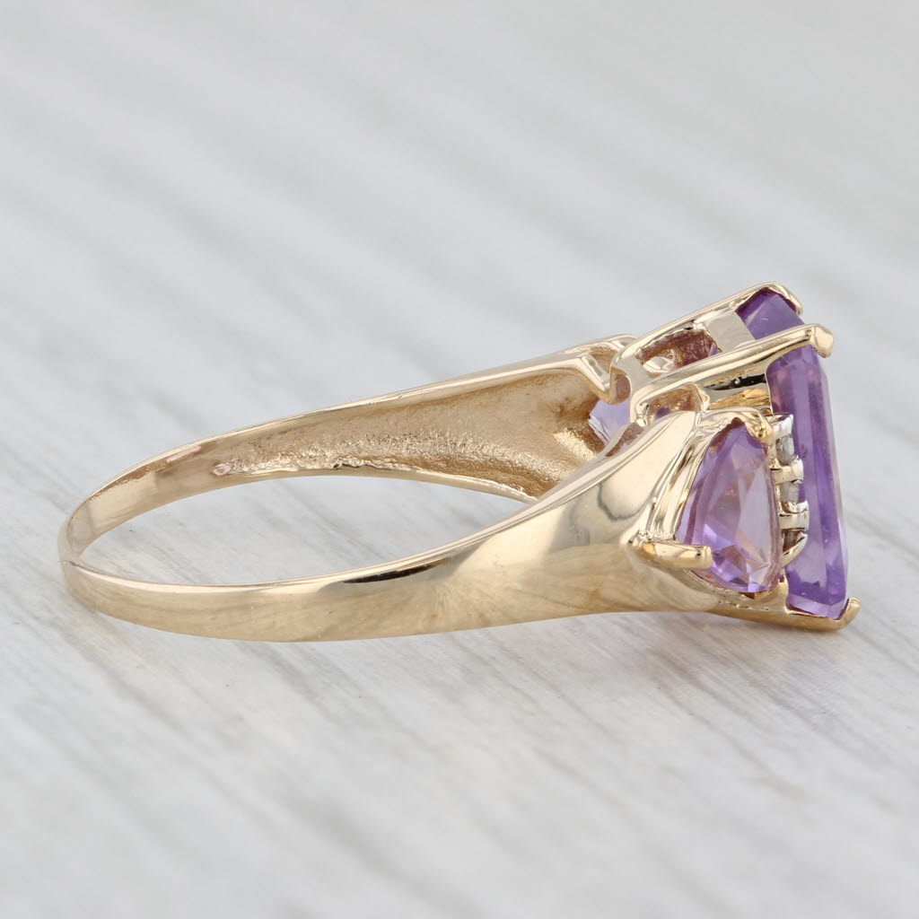 2.53ctw Amethyst 3-Stone Diamond Ring 10k Yellow Gold Size 7.5