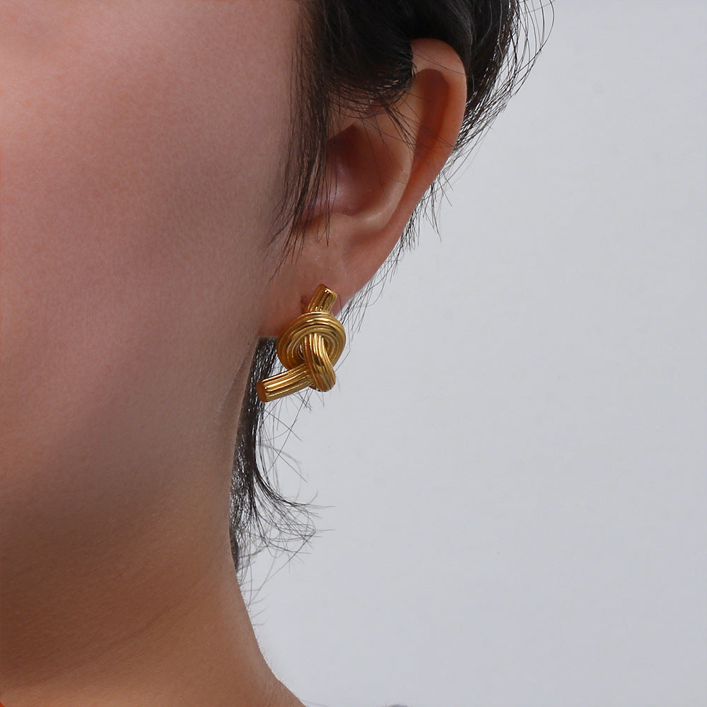 Fashion Stripe Geometric Stainless Steel 18K Gold Plated Stud Earrings
