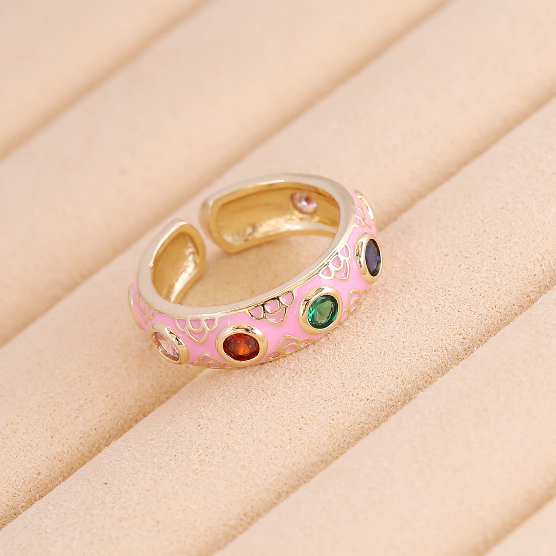 Women Retro Vintage Metal Flower Copper Oil Dripping Rings