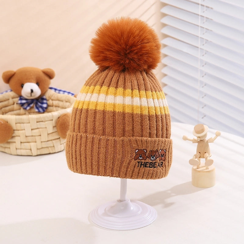 Children Unisex Cartoon Style Cute Letter Stripe Bear Wool Cap