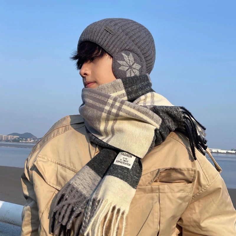 Maillard Brown Plaid Scarf Women's Autumn And Winter  Thickened Warm High-end Wearing Scarf Shawl