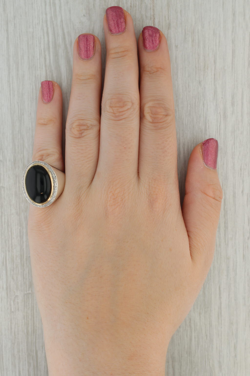 Onyx Diamond Halo Ring 14k White Gold Size 7 Statement