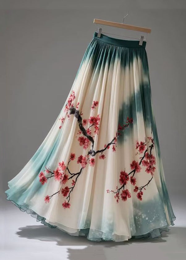 Loose Gradient Color Print Wrinkled Chiffon Skirt Summer