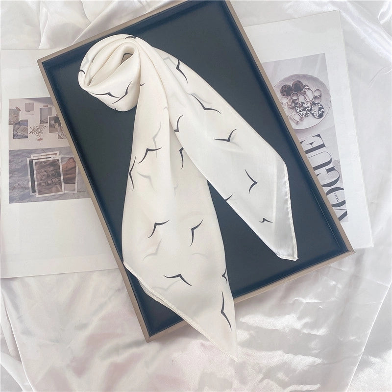 Women's Elegant Letter Flower Satin Silk Scarf