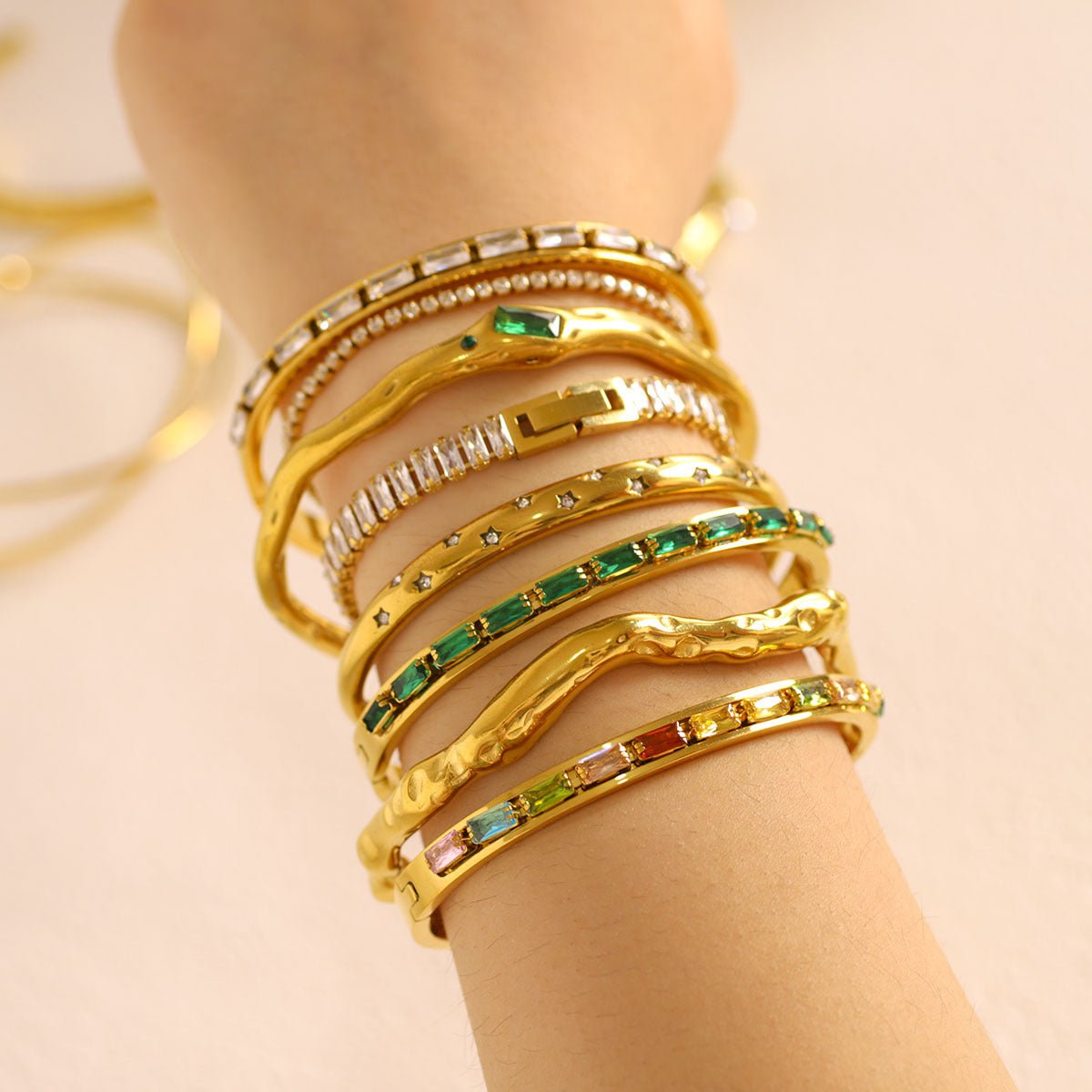 Ins Stainless Steel Zircon Pearl Bracelet C-Shaped Wave Line Open Gold-Plated Bracelet Design Female