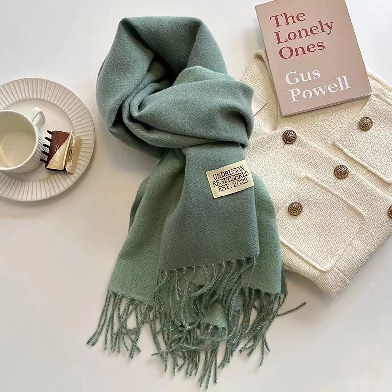 Solid Color Double-sided Tassel Scarf For Women Autumn And Winter New Warm Cashmere-like Scarf Thickened Student Shawl