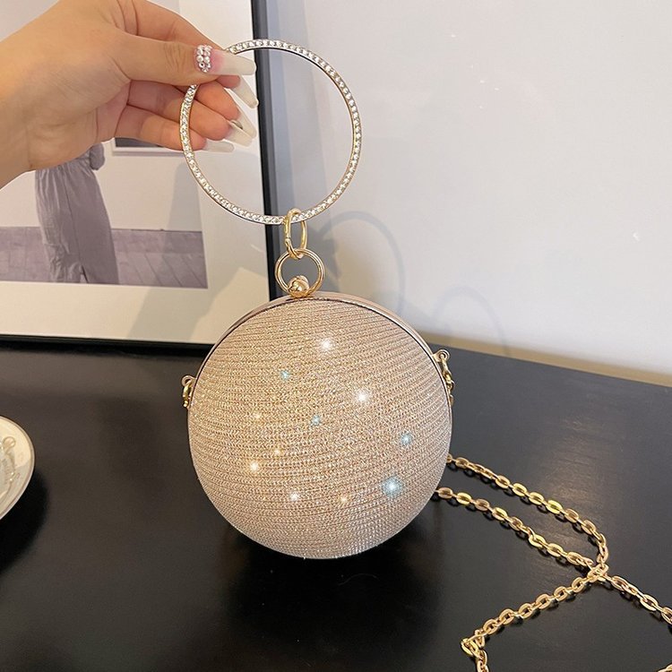Inlaid Diamond Straw Sphere Evening Clutch Bag