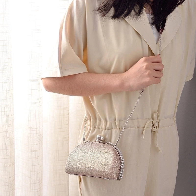 Silver Champagne Red Pu Leather Solid Color Shell Evening Bags