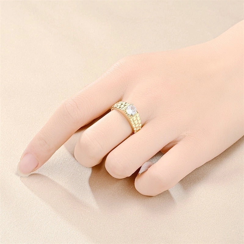 Retro Round Titanium Steel Zircon 18K Gold Plated Inlay Rings