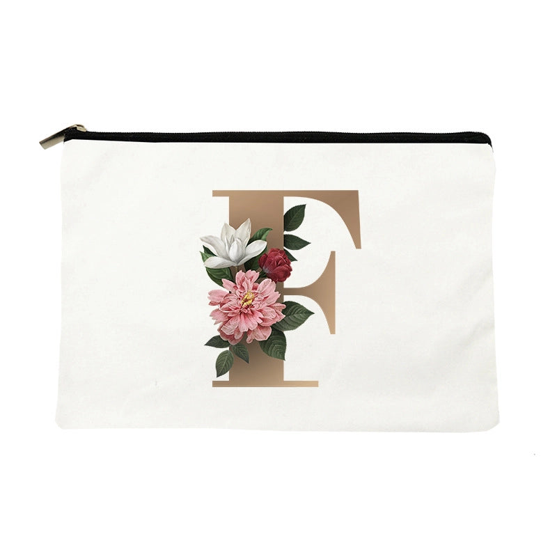Letter Flower Makeup Bag Personalized Style English Letters Hand-held Cosmetic Bag Canvas Bag