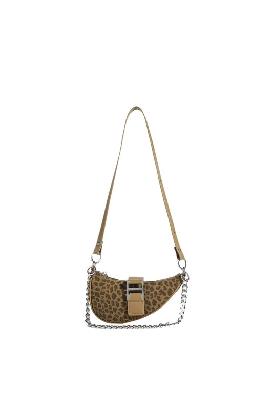 Women's Pu Leather Leopard Vintage Style Dumpling Shape Zipper Crossbody Bag Saddle Bag