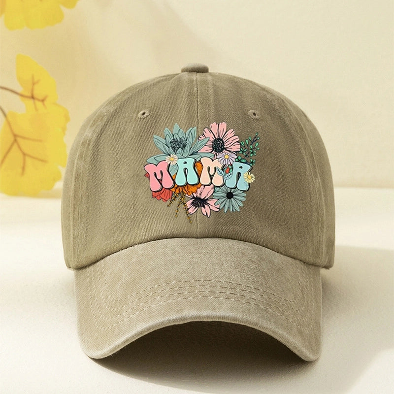 New Vintage Personalized Fashion Men's And Women's Letter Printing Flower MAMA Washed Baseball Cap Outdoor Casual Duck Tongue