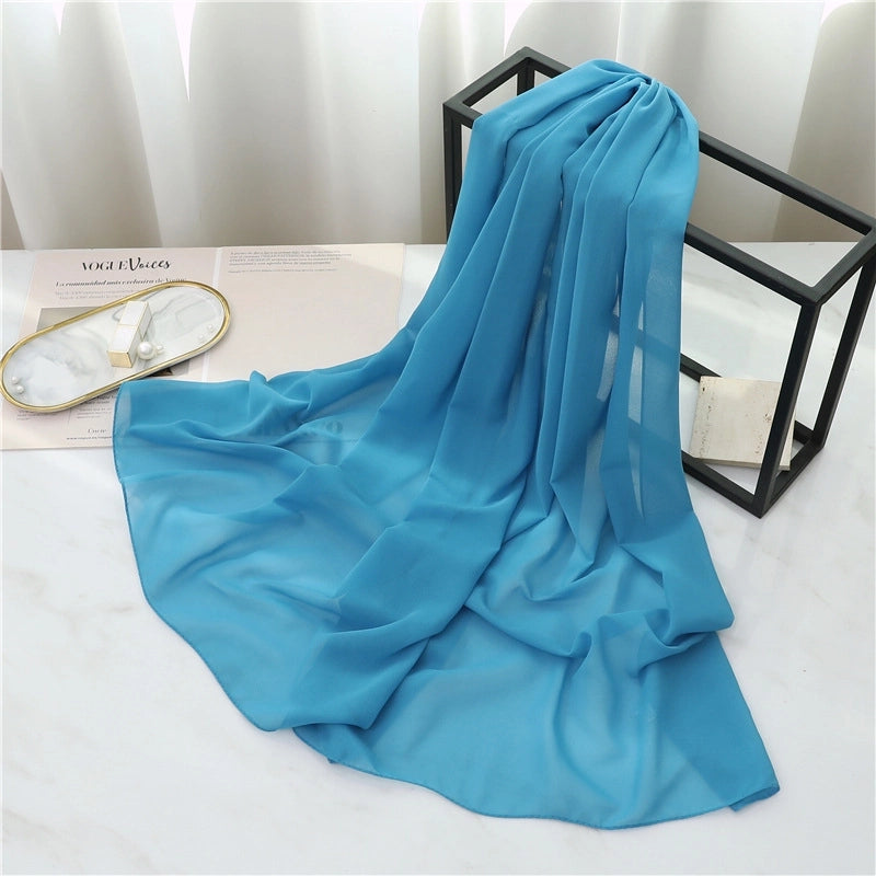 Pearl Chiffon Scarf Solid Color Rectangular Scarf Women's Shawl Basic Scarf