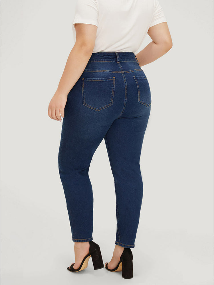 Very Stretchy High Rise Medium Wash Star Embroidery Jeans
