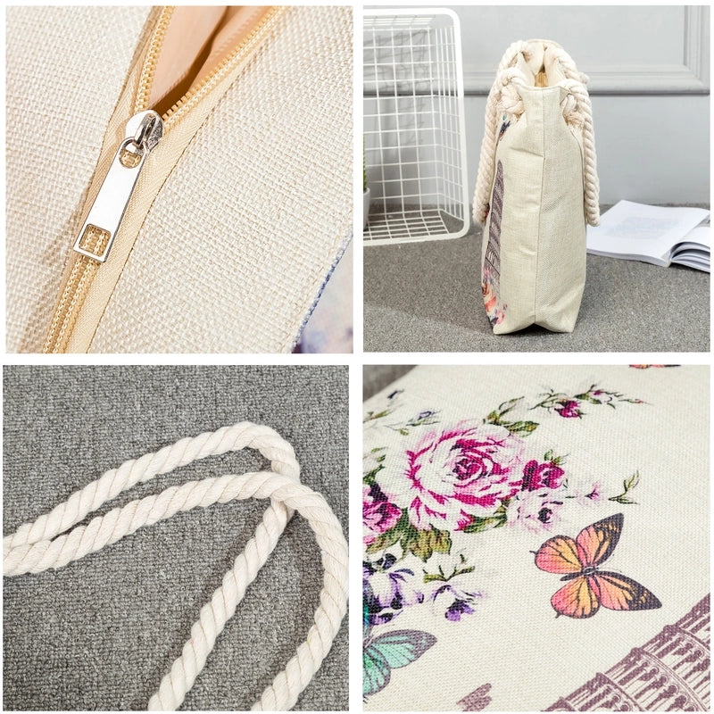 Women's Medium Linen Human Classic Style Streetwear Square Zipper Shoulder Bag