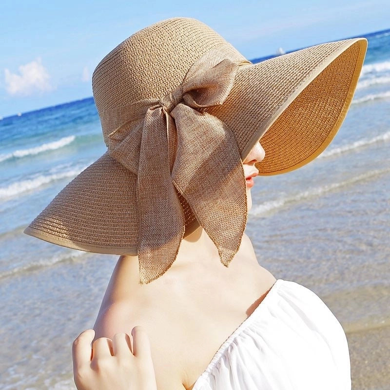Women's Basic Vacation Pastoral Solid Color Bowknot Big Eaves Sun Hat