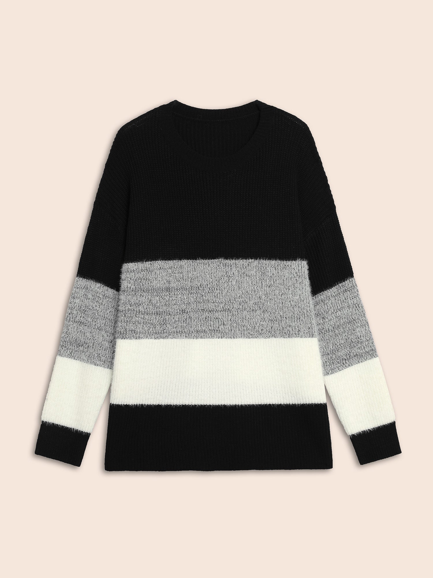 Round Neck Colorblock Contrast Pullover