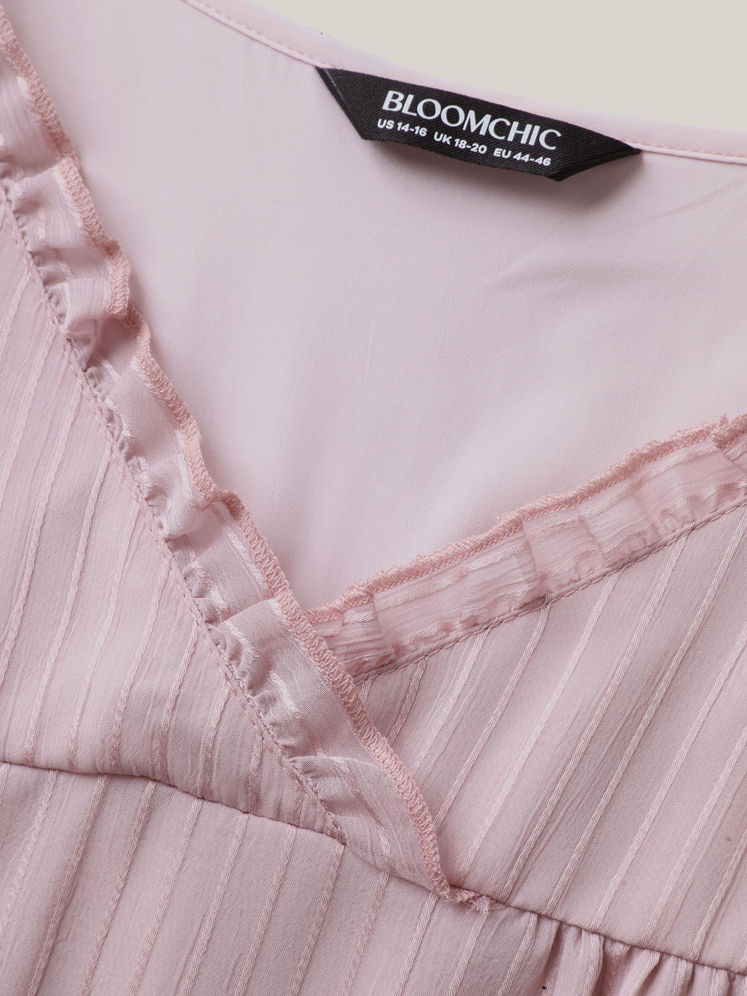 Sheer Textured Layered Ruffled Sleeve Midi Dress