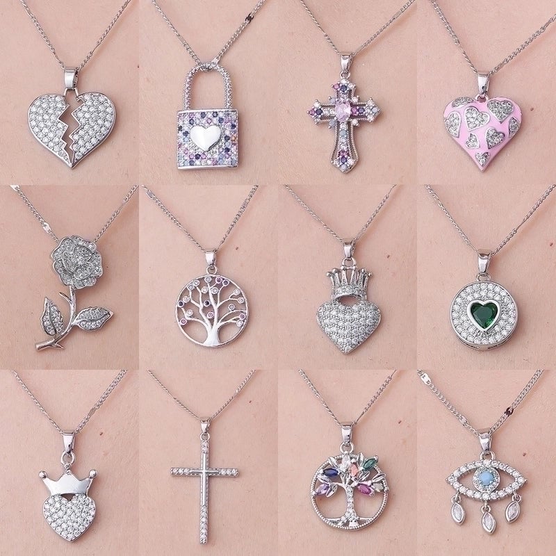 Minimalist Cross Heart Shape Crown Stainless Steel Titanium Steel Polishing Plating Inlay Zircon Pendant Necklace