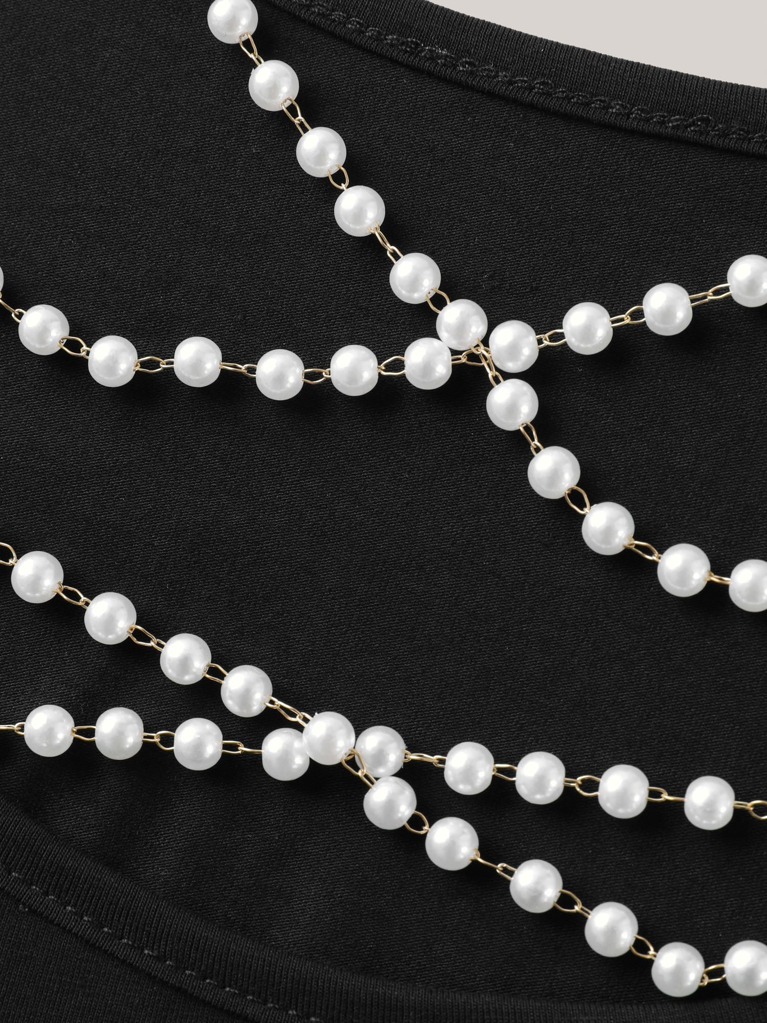 Cotton Backless Pearl Chain Stretchy T-Shirt
