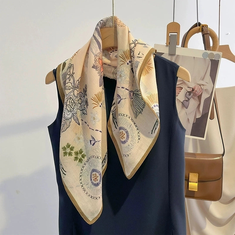Women's Elegant Flower Polyester Silk Scarf